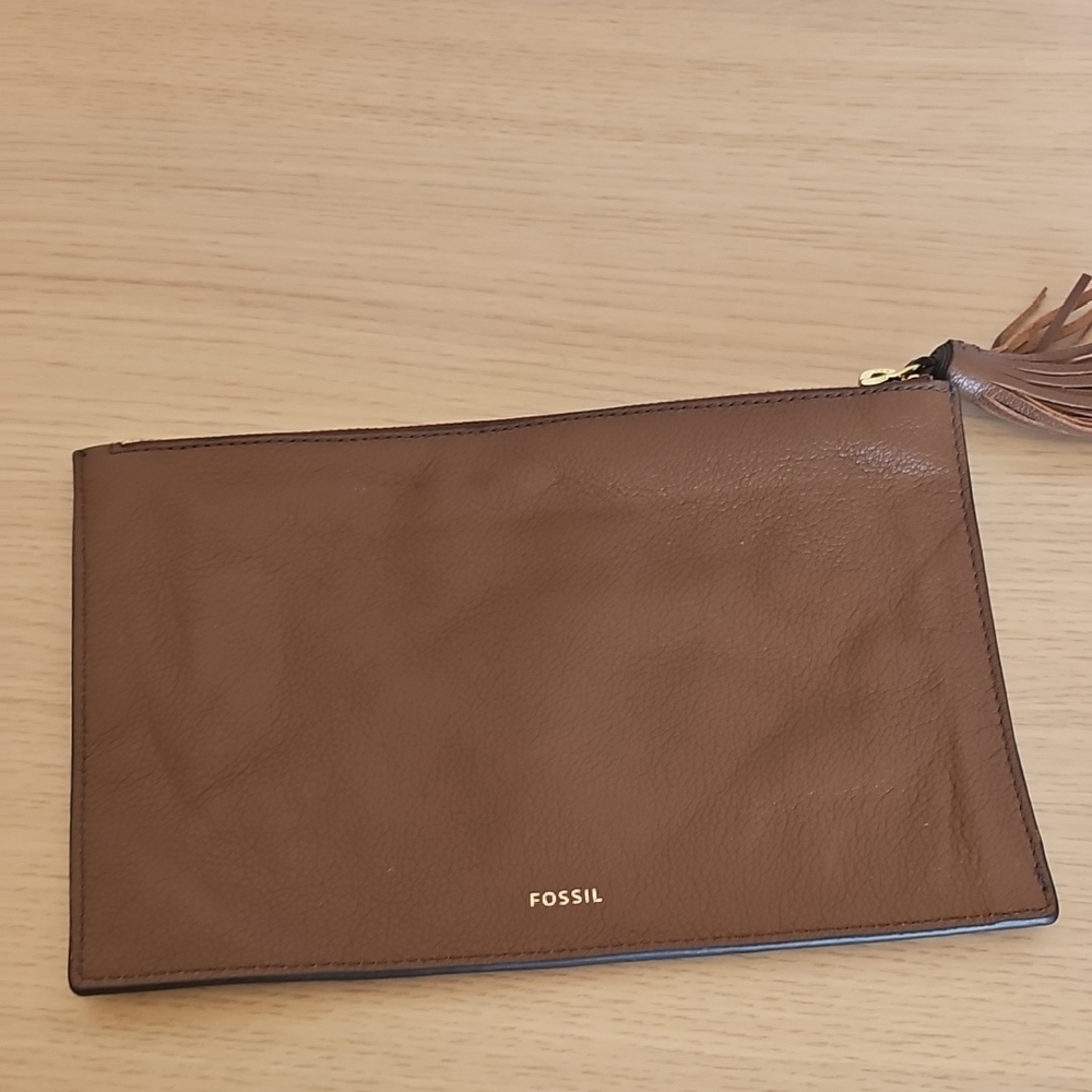 Fossil Tan Leather Pouch with Tassel